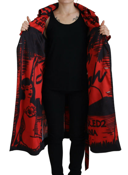  - Red Printed Button Collared Desigual Coat Jacket