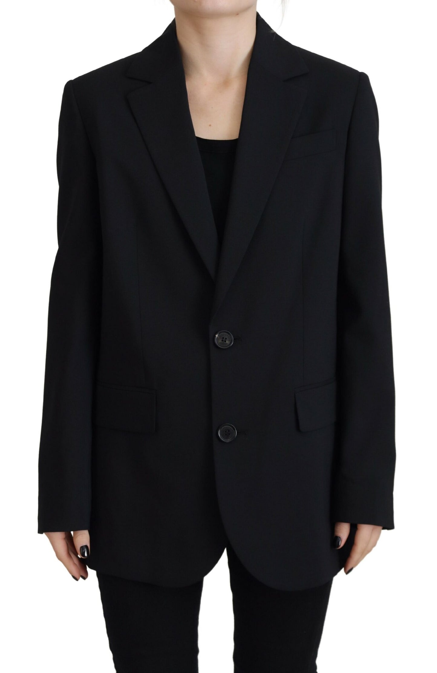  - Black Flower Single Breasted Coat Blazer