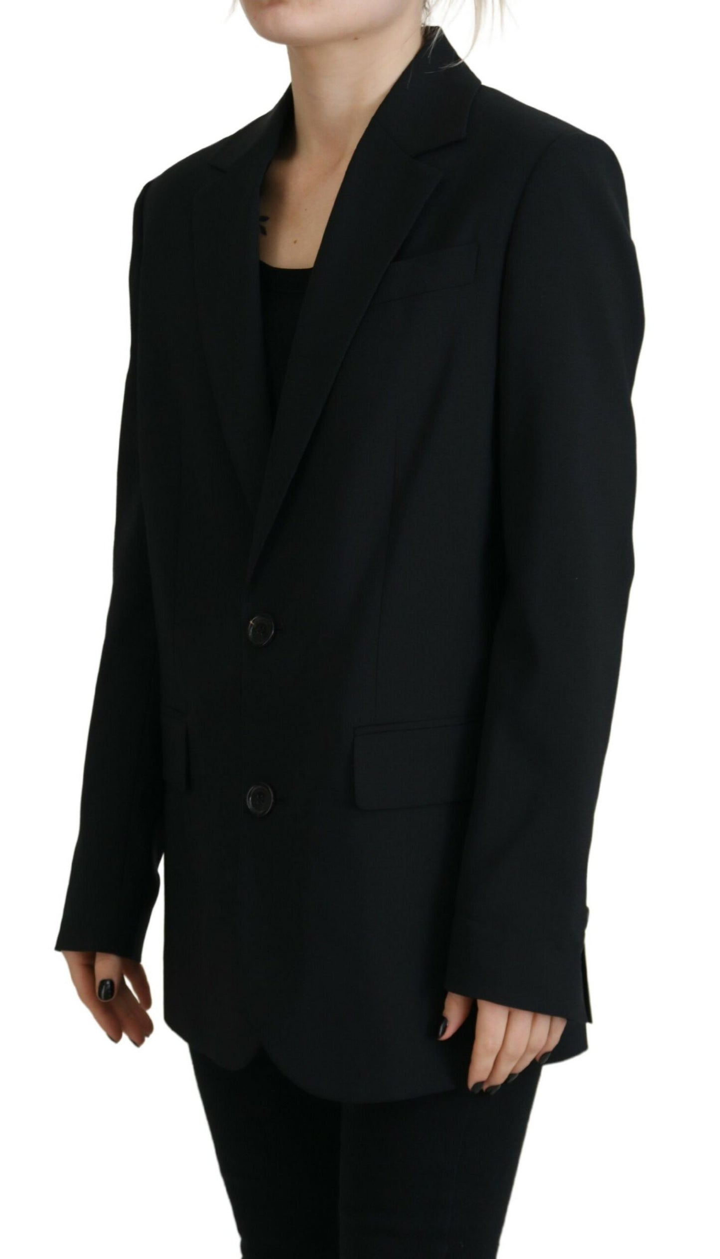  - Black Flower Single Breasted Coat Blazer