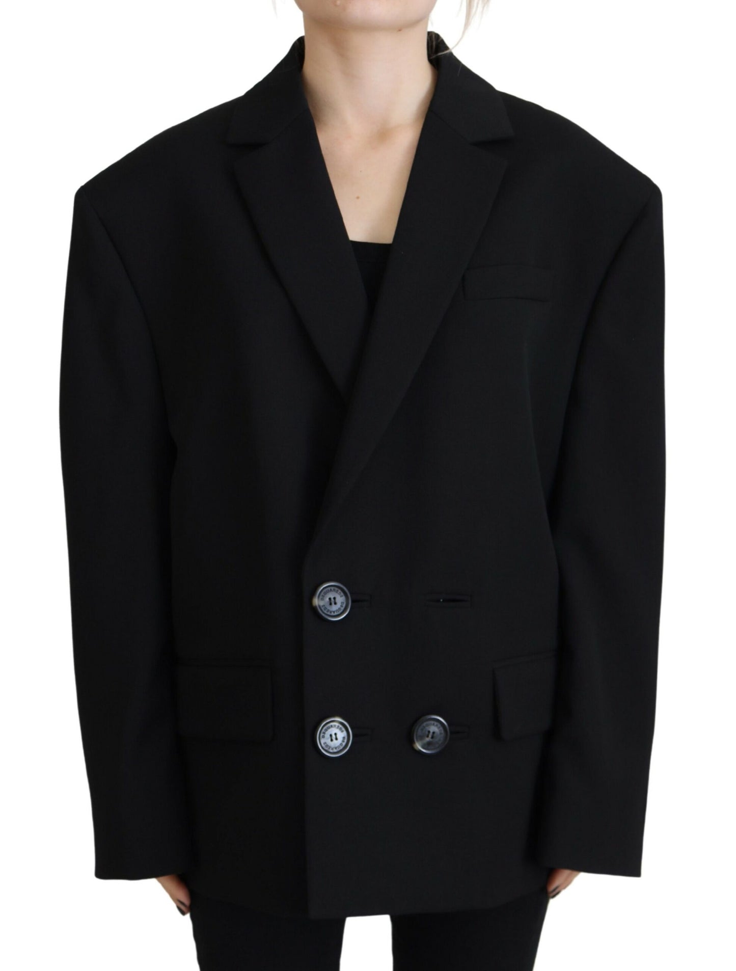  - Black Double Breasted Coat Blazer Jacket