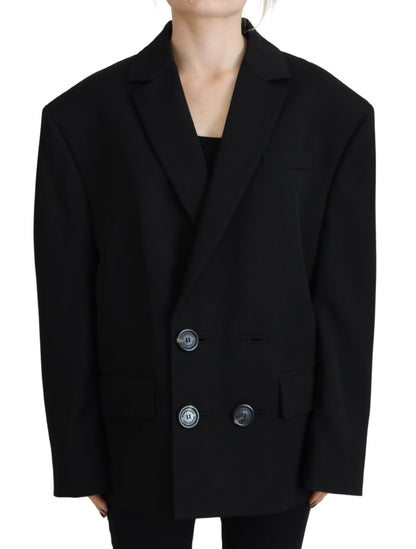  - Black Double Breasted Coat Blazer Jacket