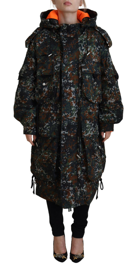  - Green Hooded Goth Camouflage Print Parka Coat Jacket