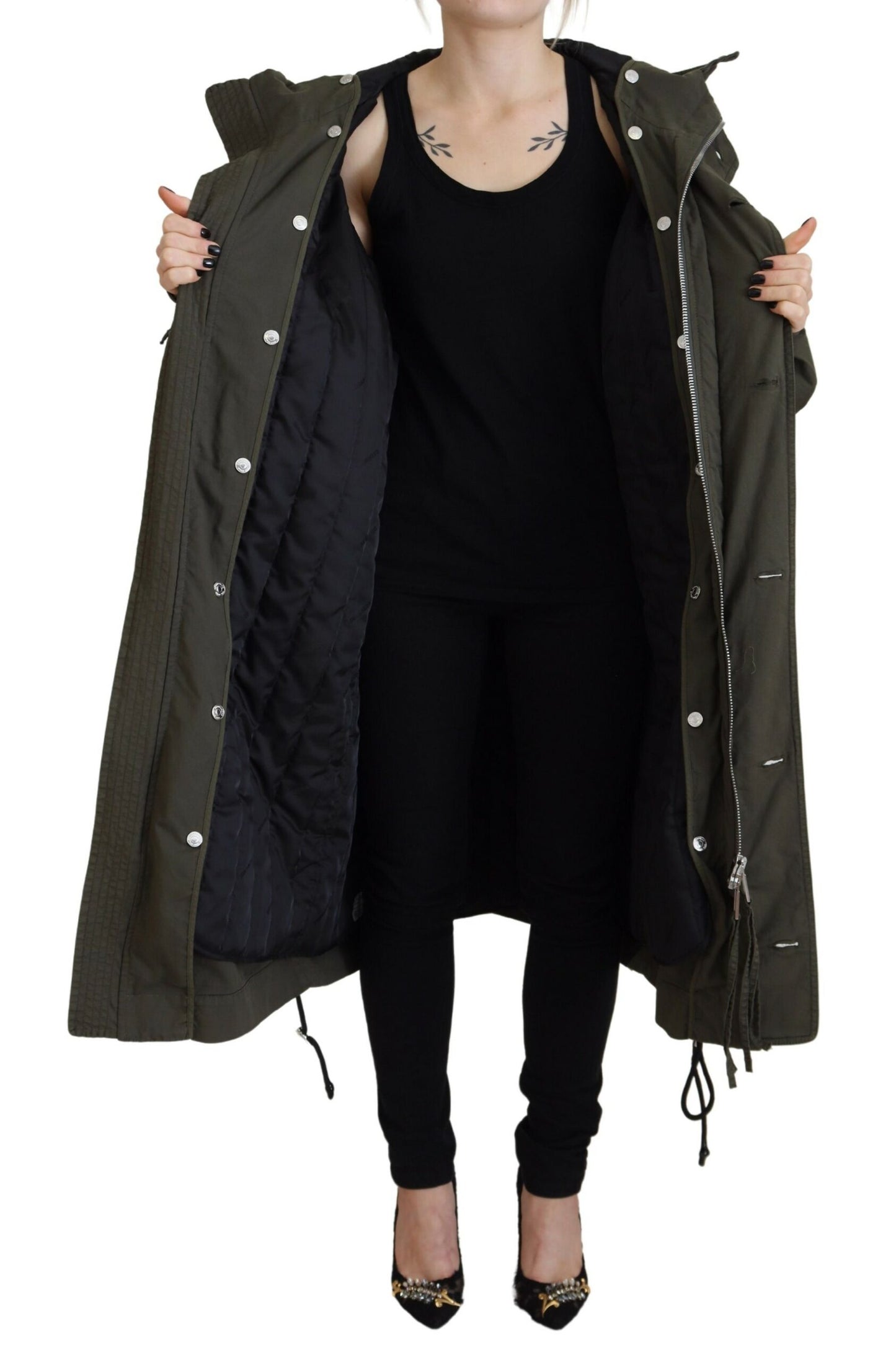  - Green Hooded Full Zip Long Parka Coat Jacket