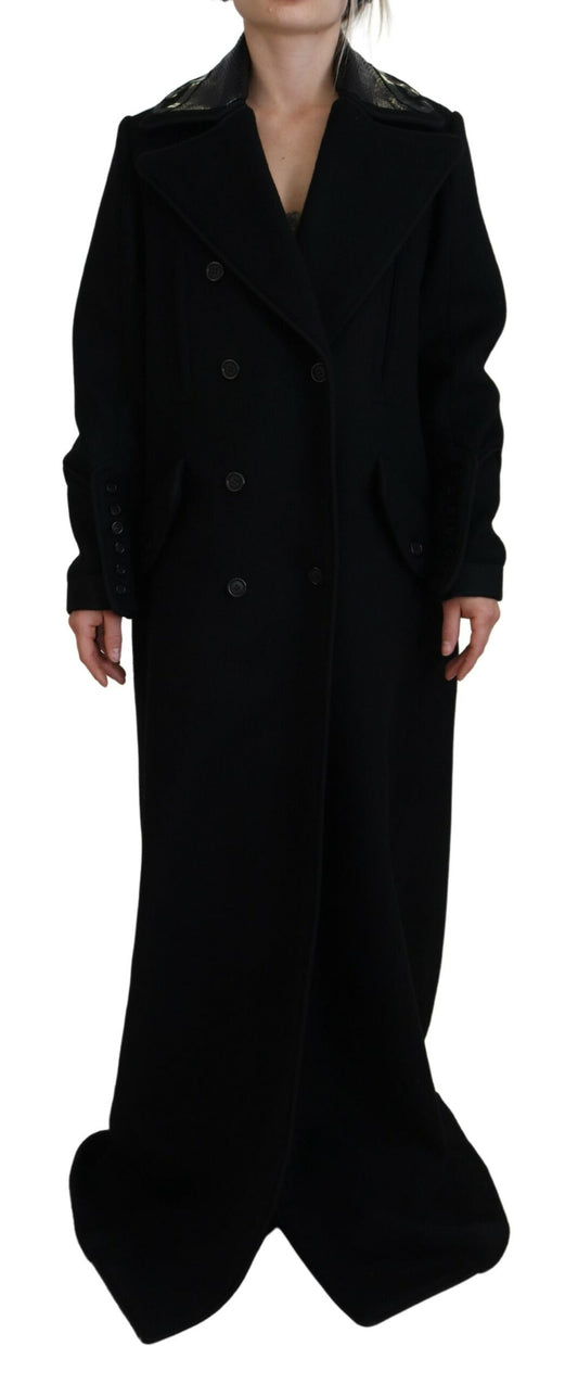  - Black Double Breasted Long Coat Jacket