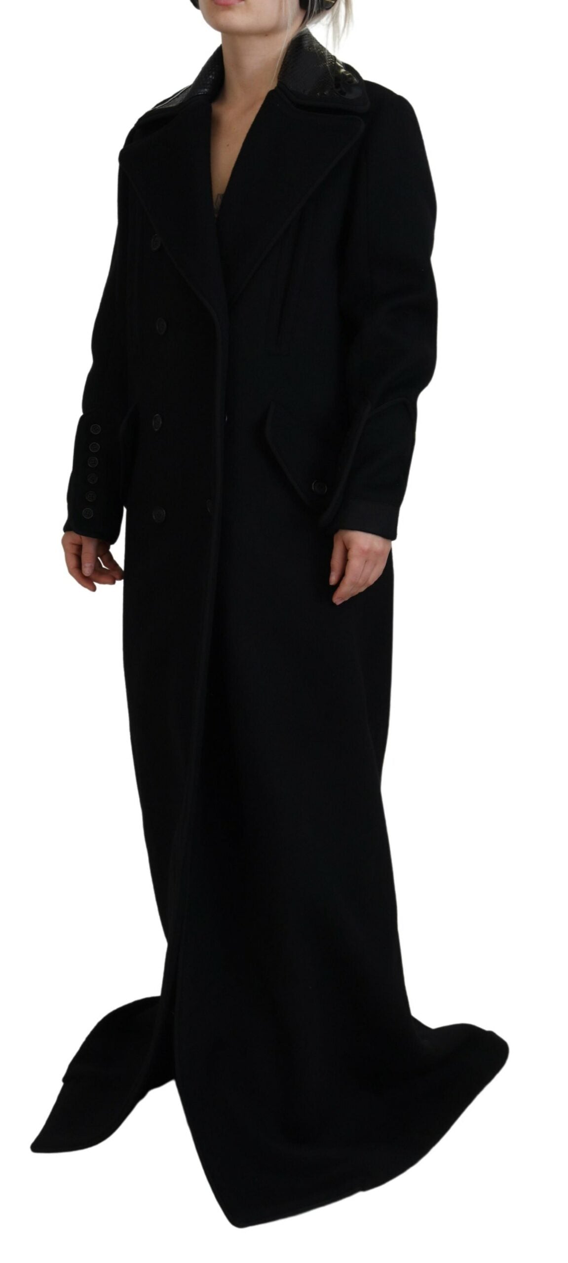  - Black Double Breasted Long Coat Jacket