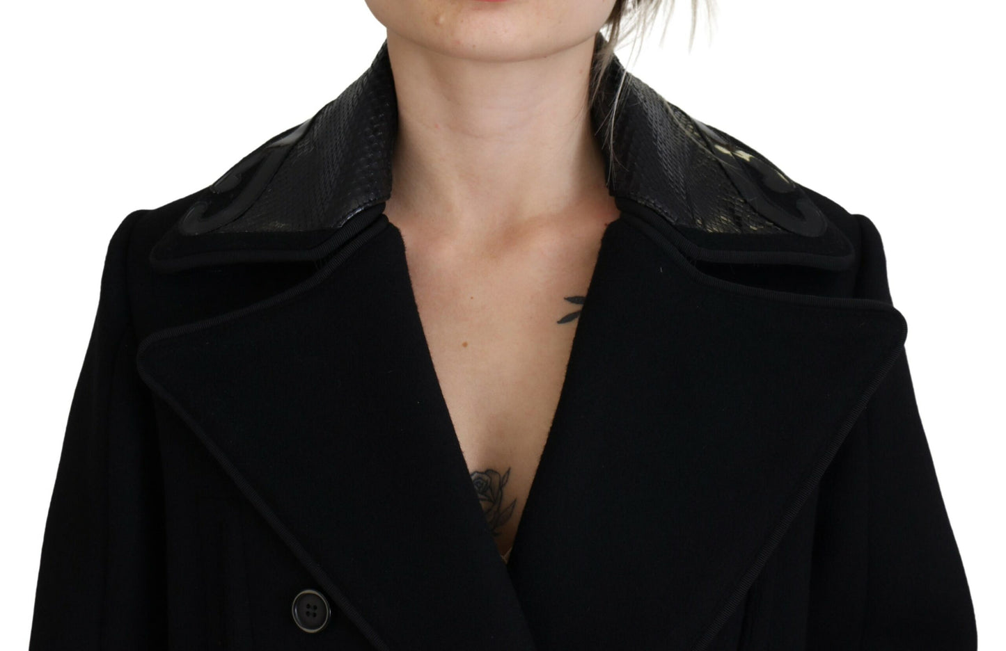  - Black Double Breasted Long Coat Jacket