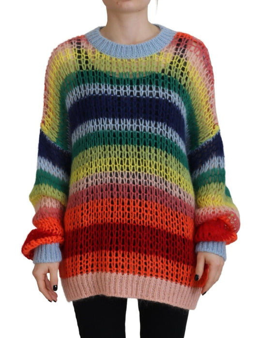  - Multicolor Knitted Mohair Crewneck Pullover Sweater