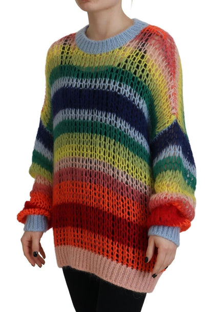  - Multicolor Knitted Mohair Crewneck Pullover Sweater