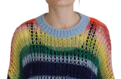  - Multicolor Knitted Mohair Crewneck Pullover Sweater