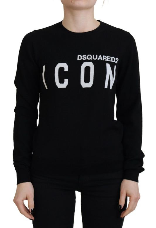  - Black Virgin Wool Logo Print Long Sleeves Sweater