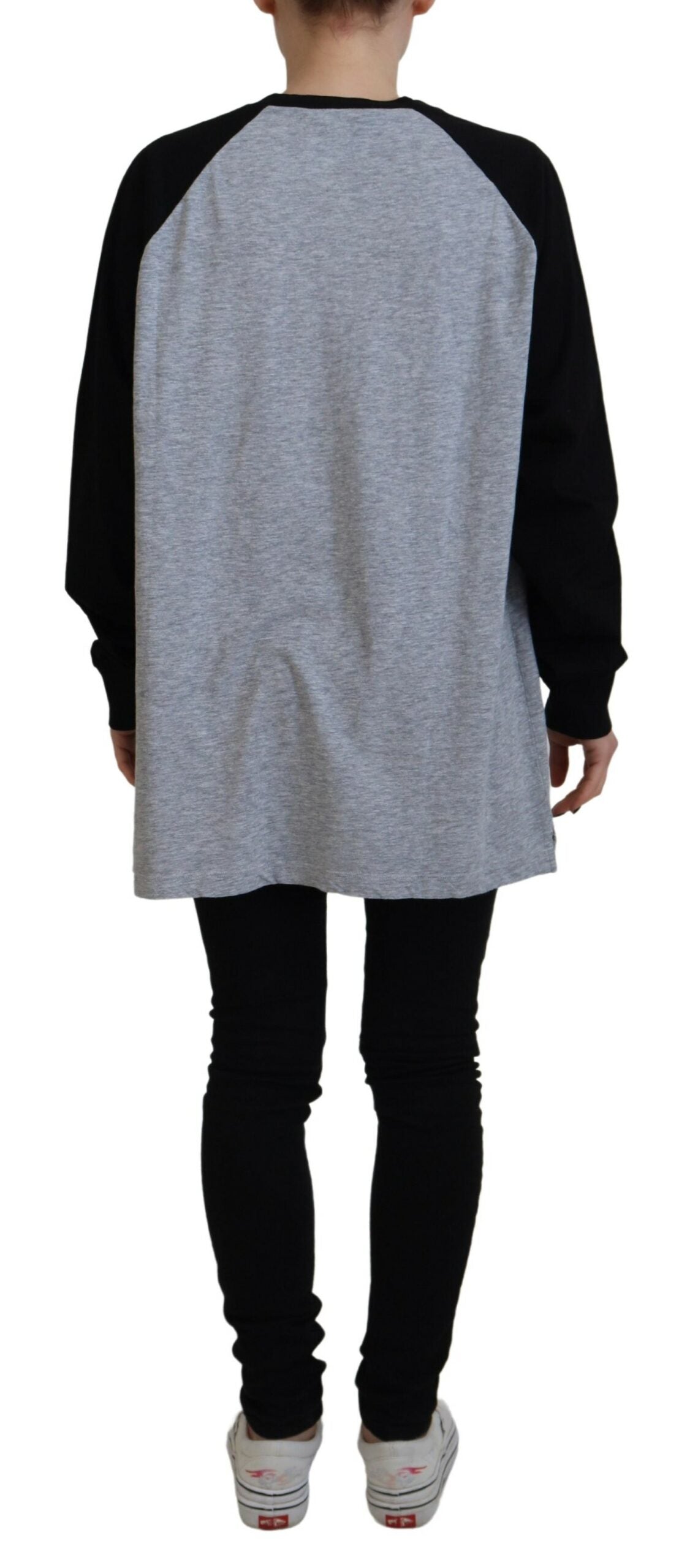  - Black Gray Cotton Raglan Long Sleeves Casual Top