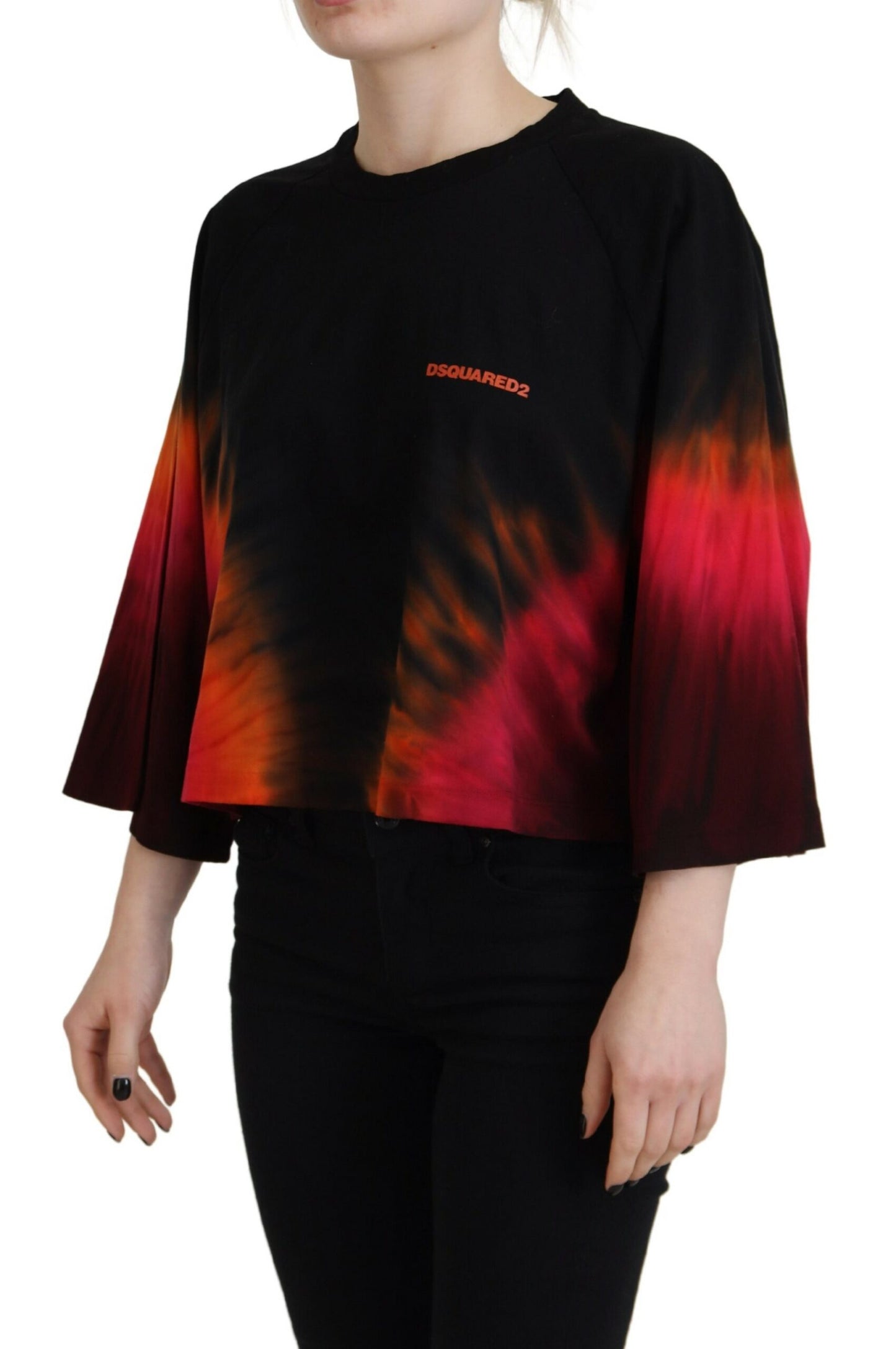  - Black Cotton Tie Dye Crew Neck Casual Top