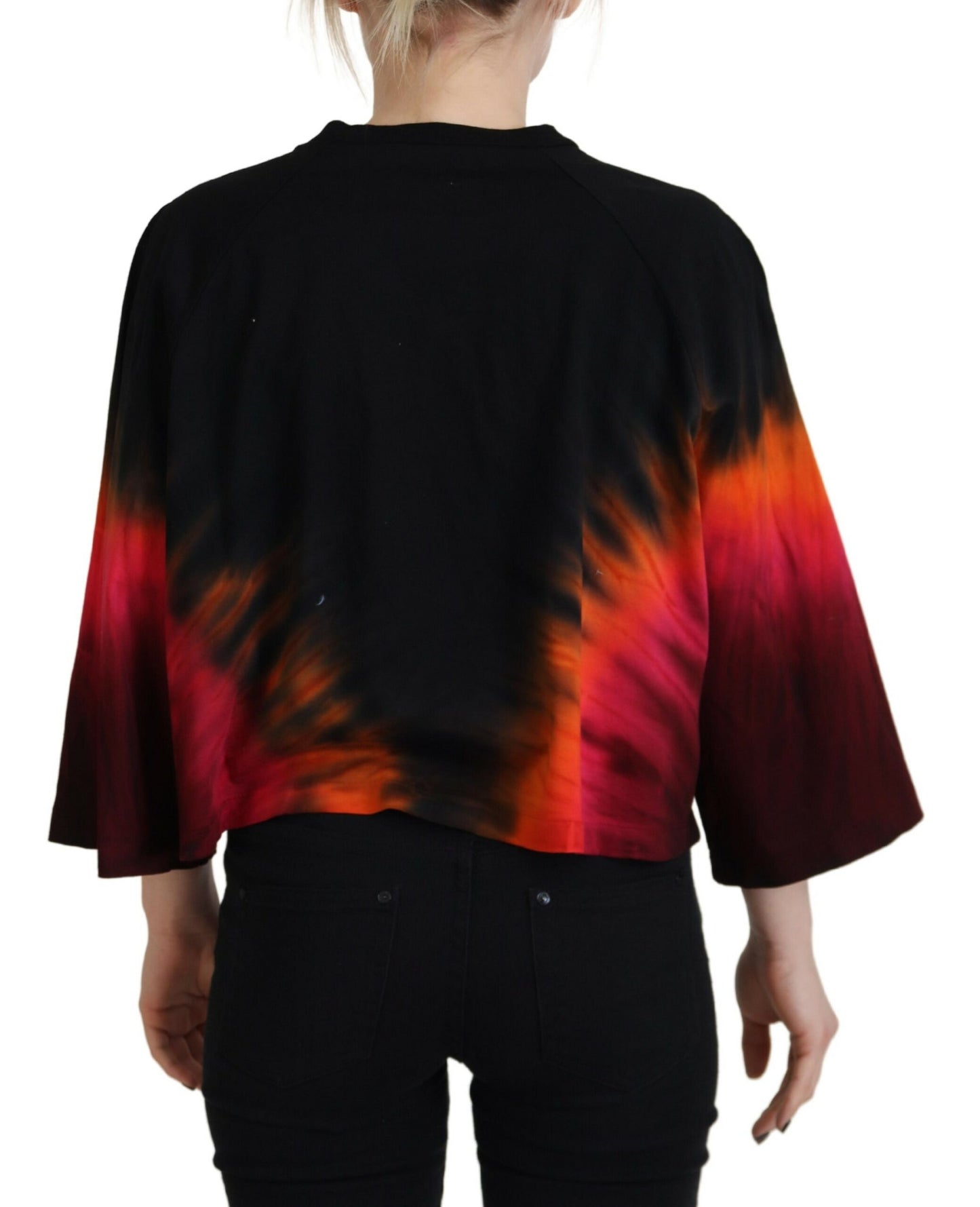  - Black Cotton Tie Dye Crew Neck Casual Top