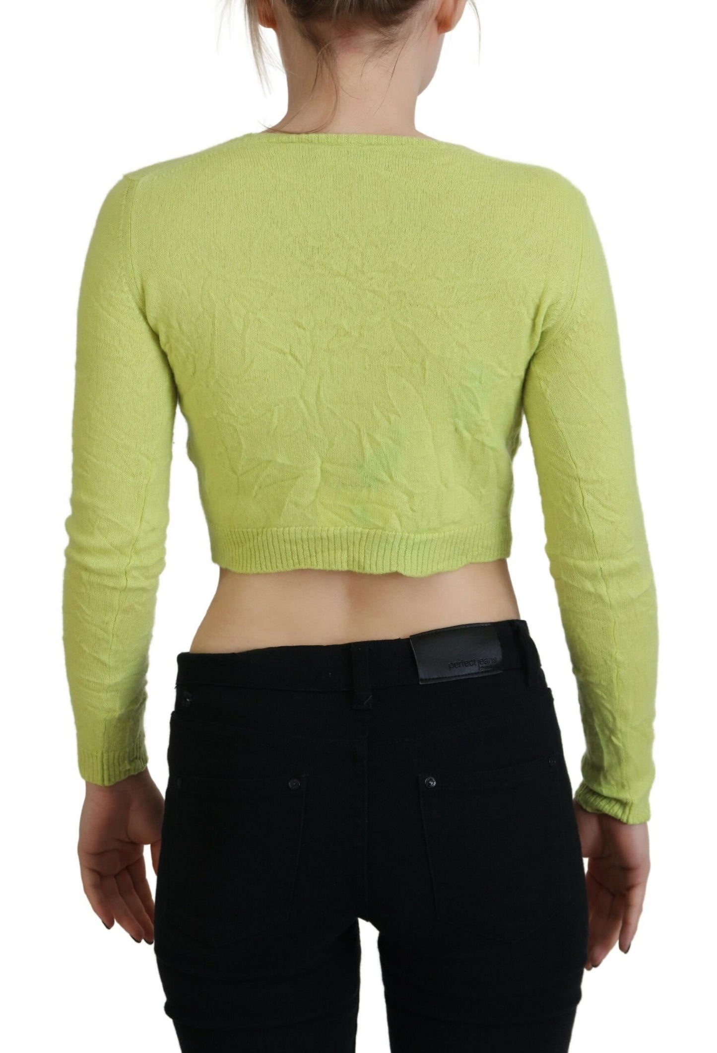  - Yellow Green Cashmere Long Sleeves Cropped Sweater