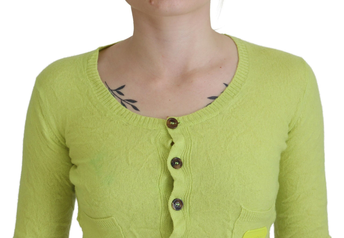  - Yellow Green Cashmere Long Sleeves Cropped Sweater