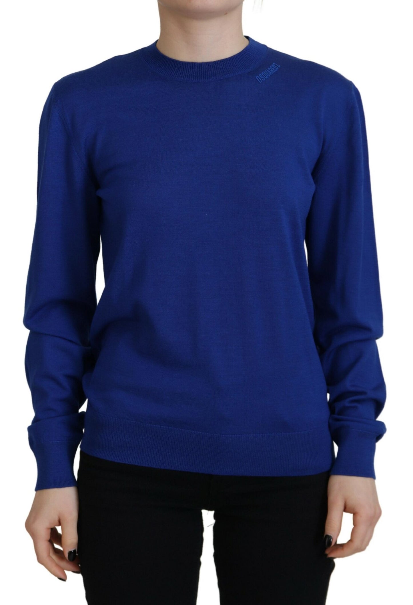  - Blue Long Sleeve Crew Neck Casual Sweater