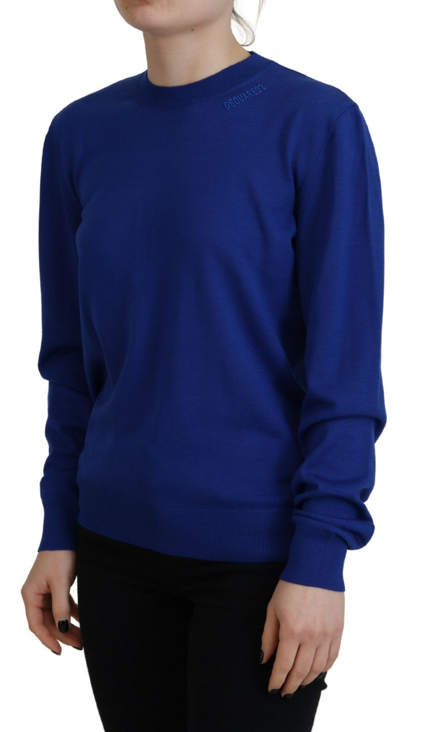  - Blue Long Sleeve Crew Neck Casual Sweater