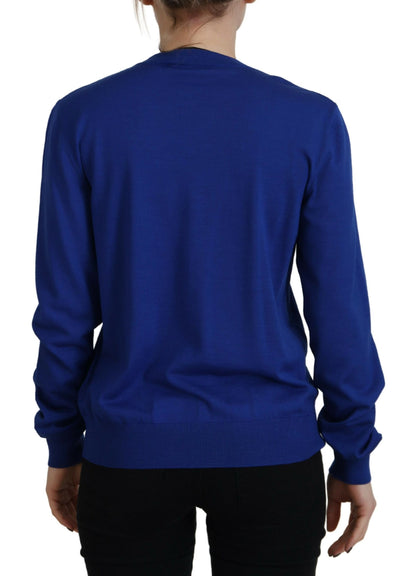  - Blue Long Sleeve Crew Neck Casual Sweater