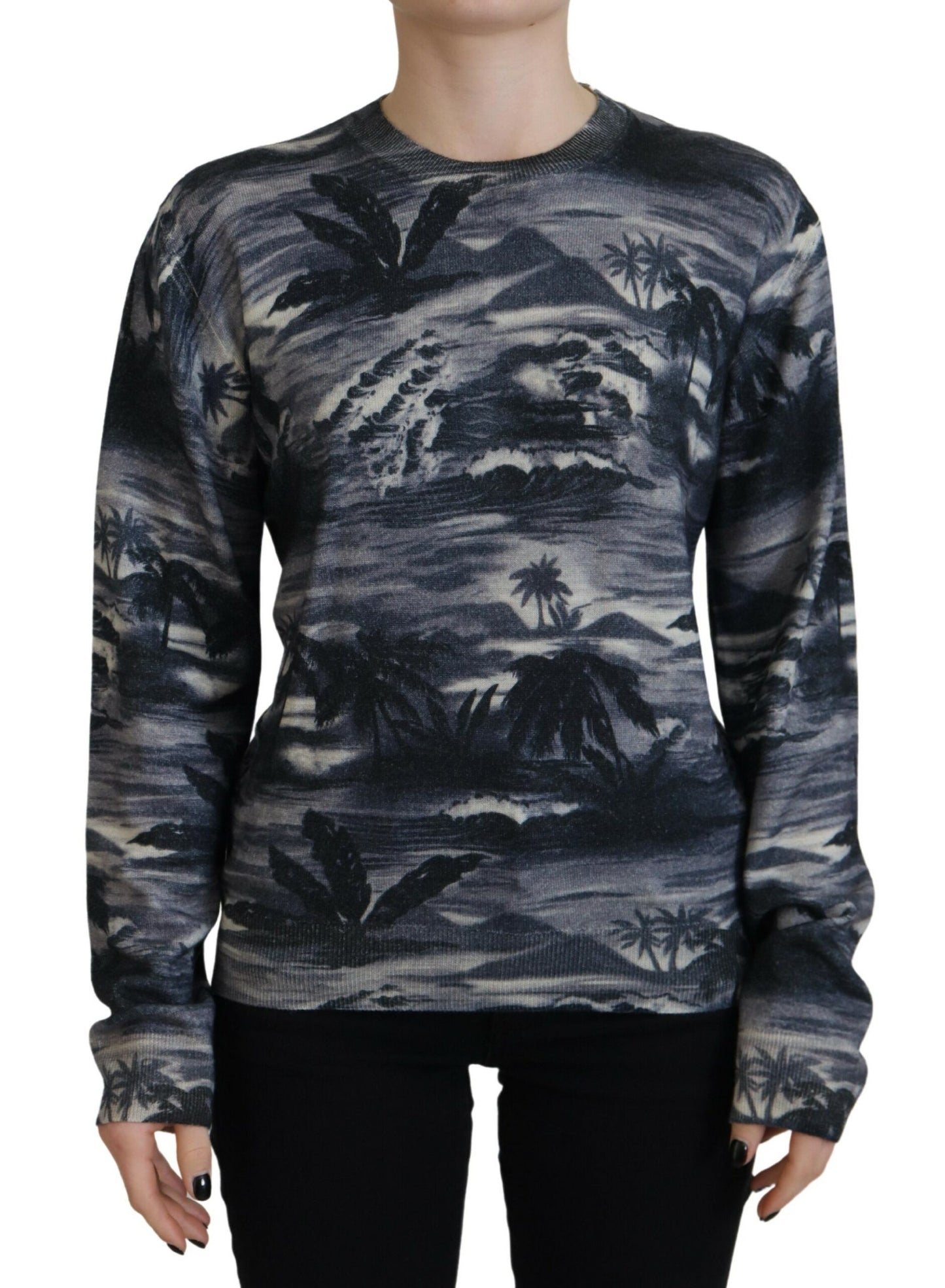  - Black Long Sleeve Thunder Sky Print Casual Sweater