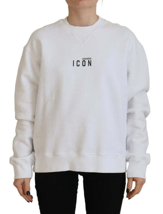  - White Cotton Printed Long Sleeve Crew Neck Sweater