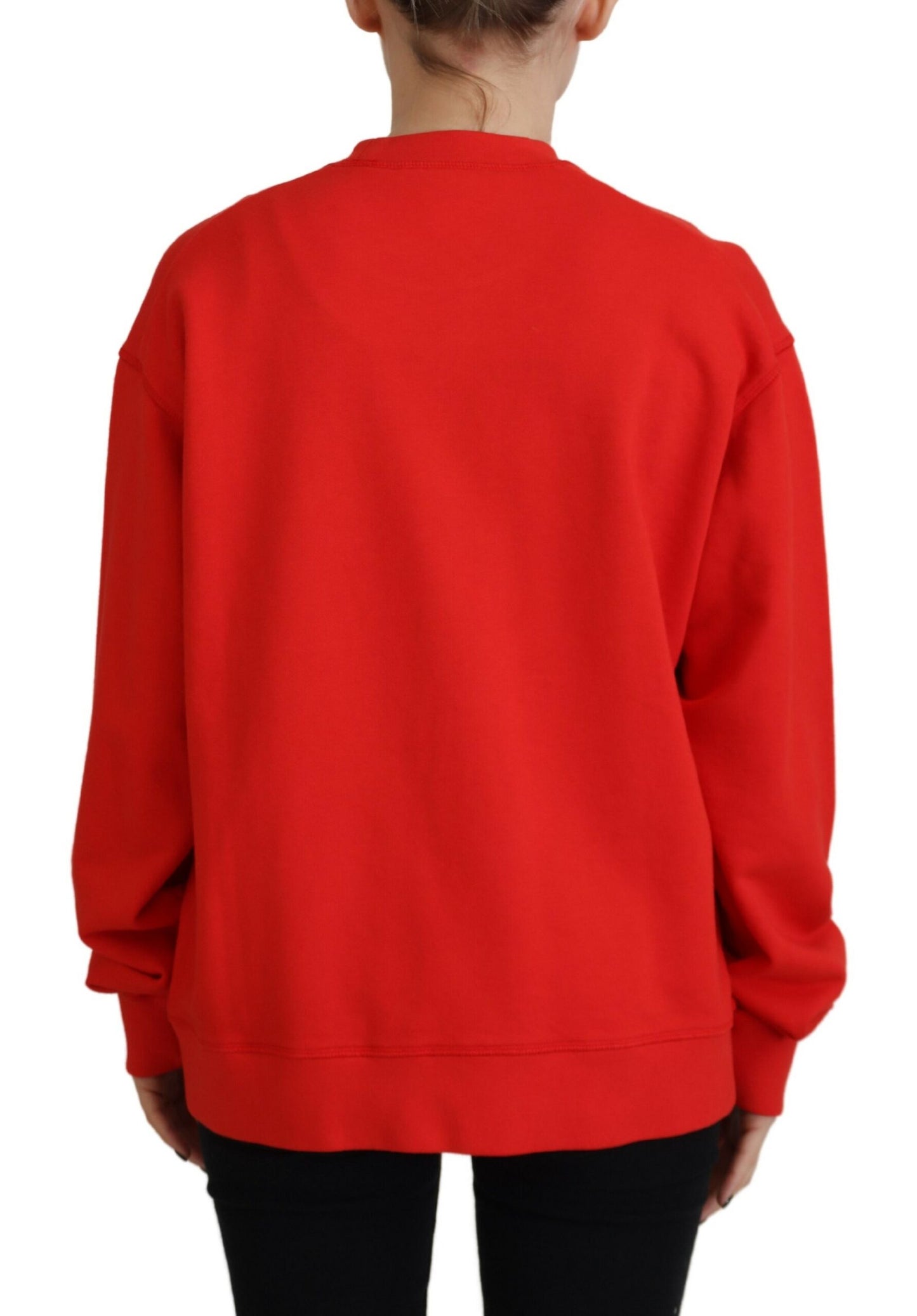  - Red Cotton Printed Crew Neck Long Sleeve Sweater