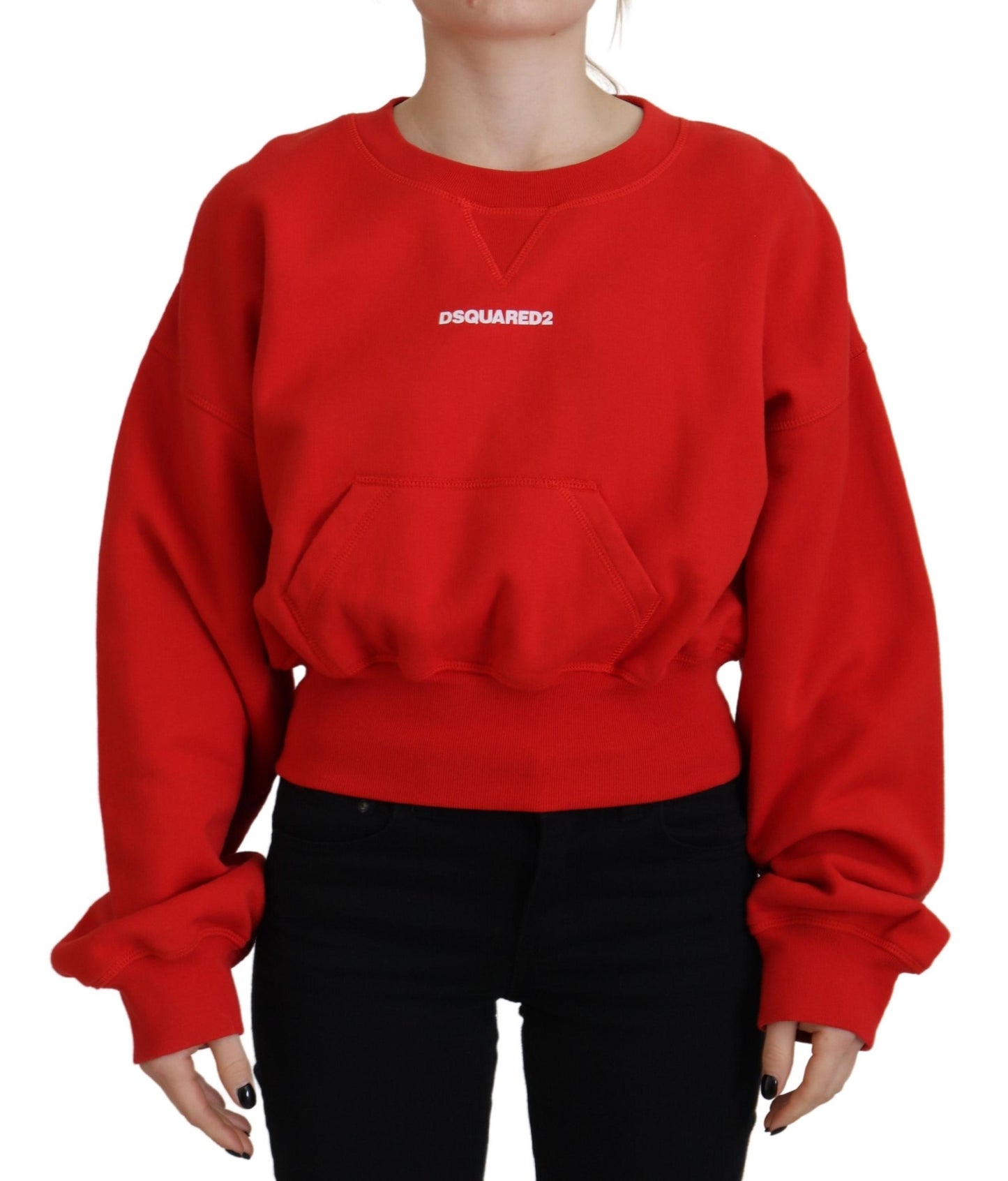  - Red Logo Print Women Crew Neck Long Sleeve Sweater