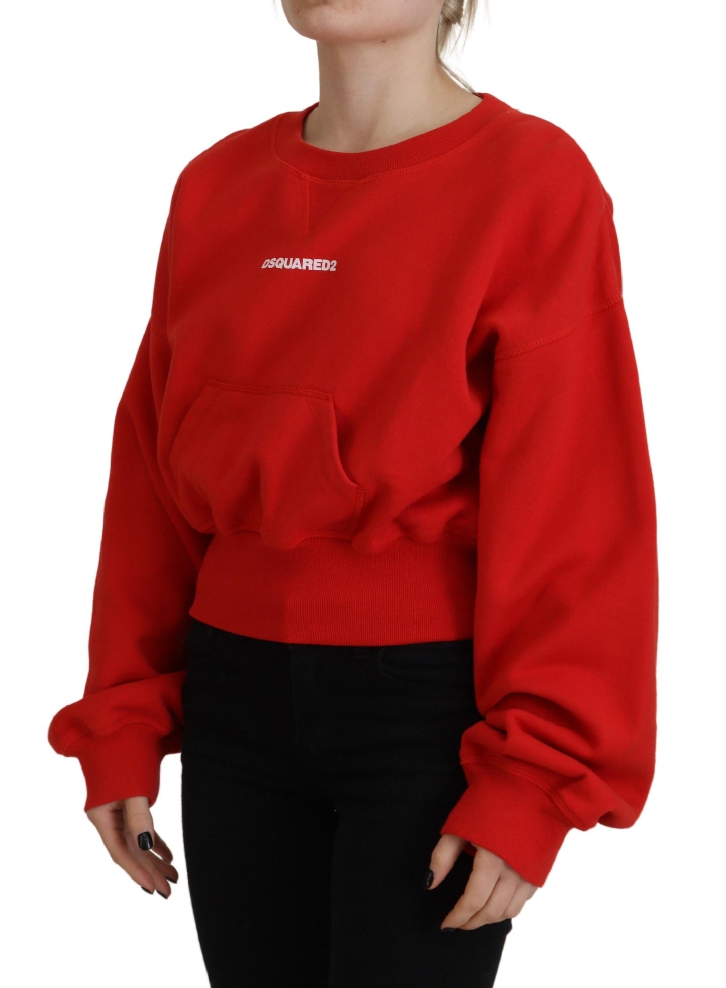  - Red Logo Print Women Crew Neck Long Sleeve Sweater