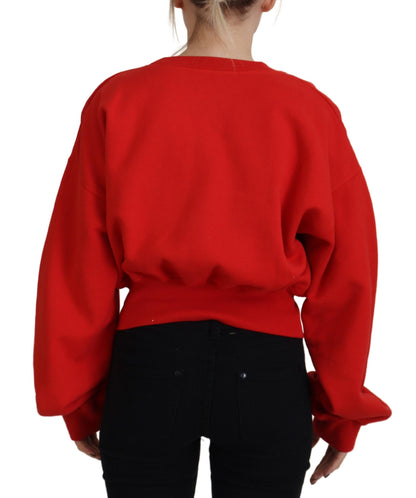  - Red Logo Print Women Crew Neck Long Sleeve Sweater