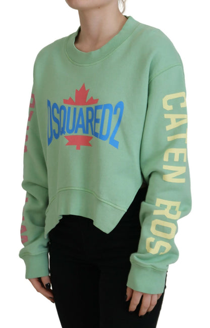  - Green Logo Printed Crew Neck Long Sleeve Sweater