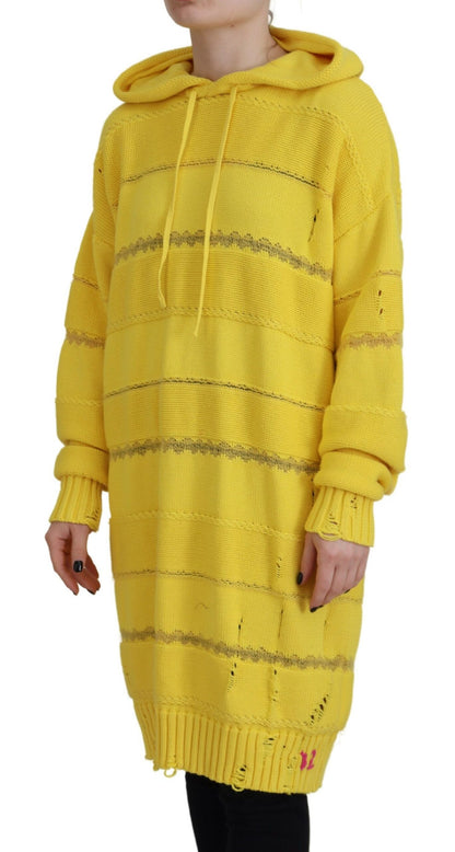  - Yellow Cotton Knitted Hooded Pullover Sweater