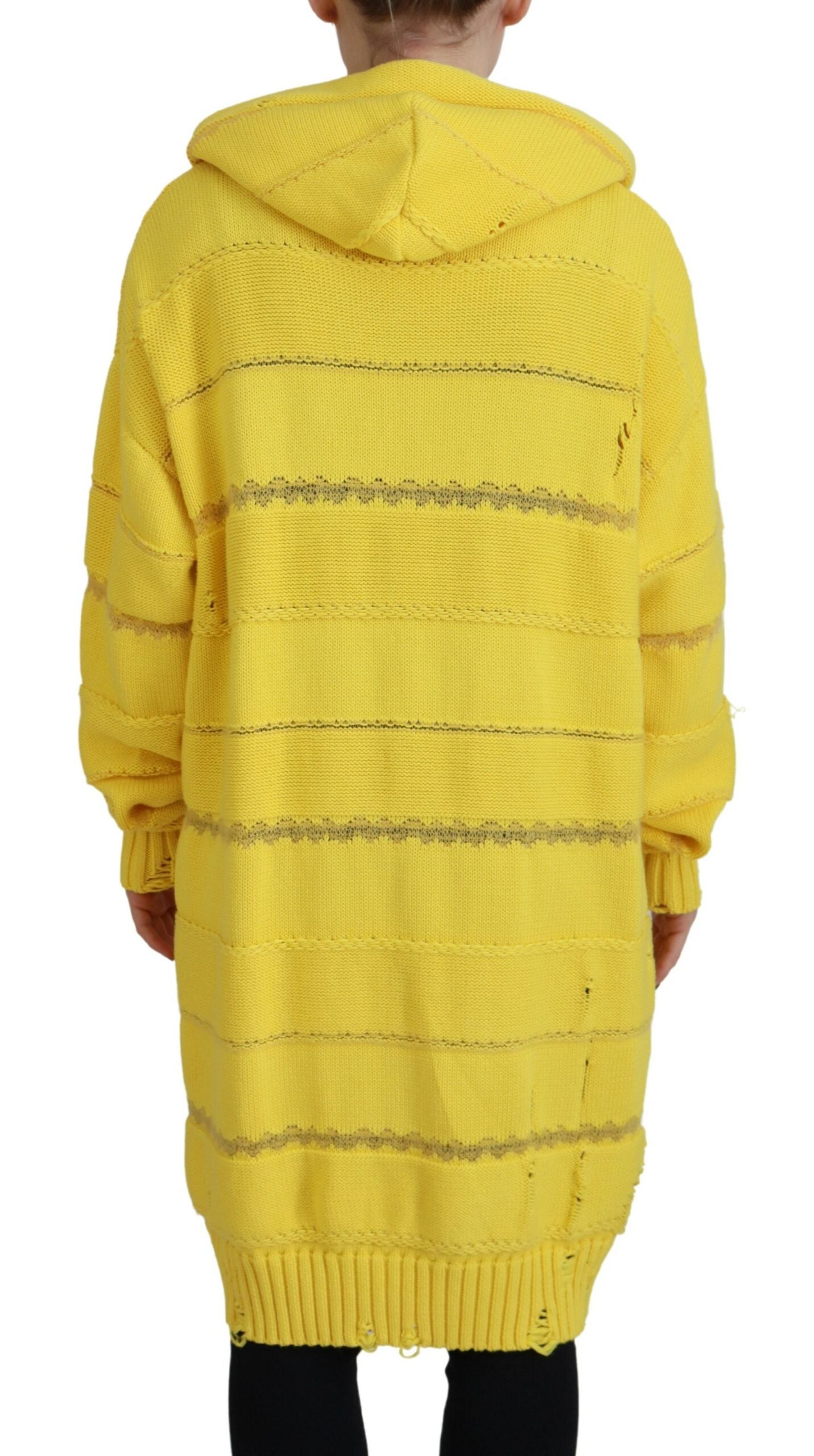  - Yellow Cotton Knitted Hooded Pullover Sweater