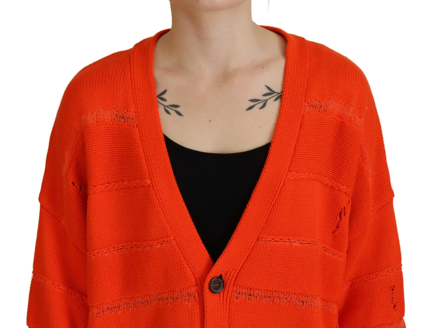  - Orange Cotton Knitted Buttoned Cardigan Sweater