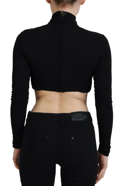  - Black Cut Out Viscose Cropped Long Sleeves Top