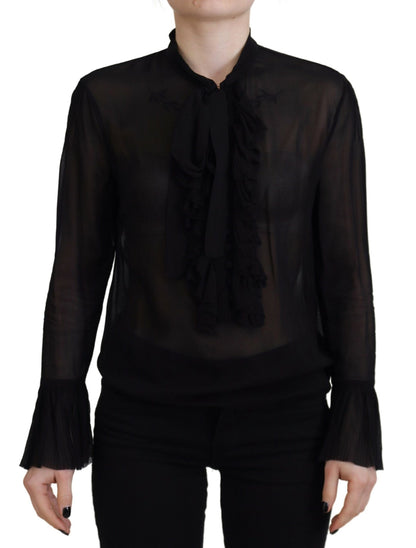  - Black Viscose Long Sleeves See Through Blouse Top