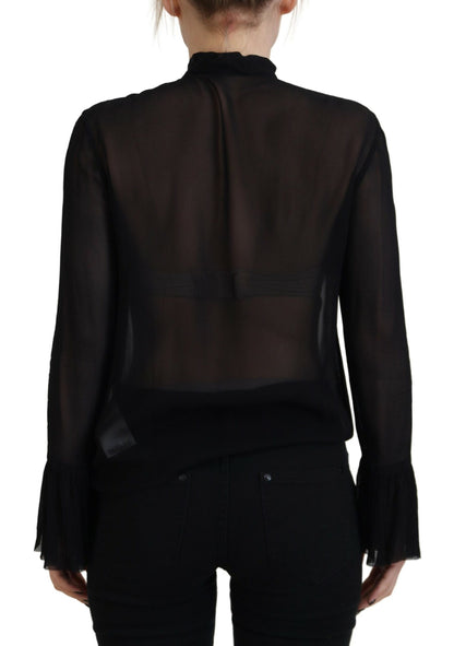  - Black Viscose Long Sleeves See Through Blouse Top