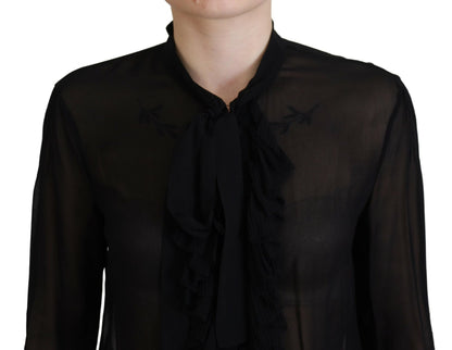  - Black Viscose Long Sleeves See Through Blouse Top