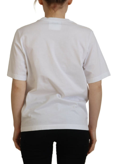 White Cotton Shiny Icon East Tee Crewneck T-shirt - The Luxe Alliance