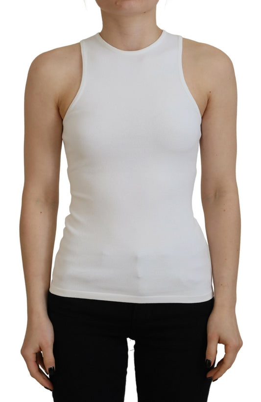  - White Viscose Sleeveless Round Neck Tank T-shirt