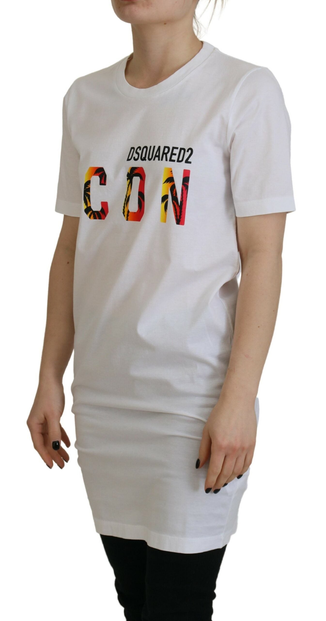  - White Cotton Icon Logo Print Crewneck T-shirt