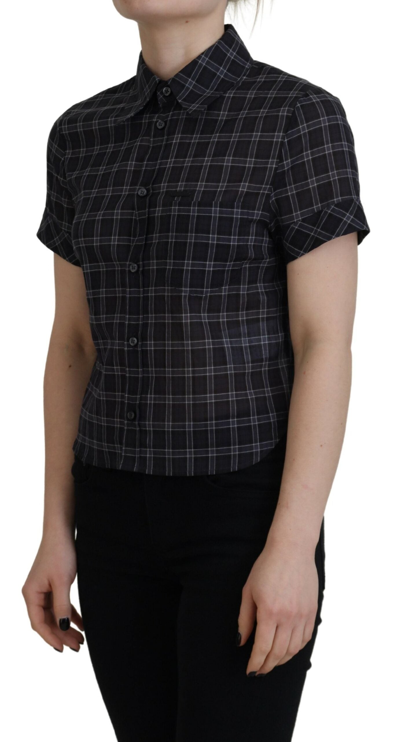 Dsquared2 Black Checkered Collared Button Short Sleeves Top