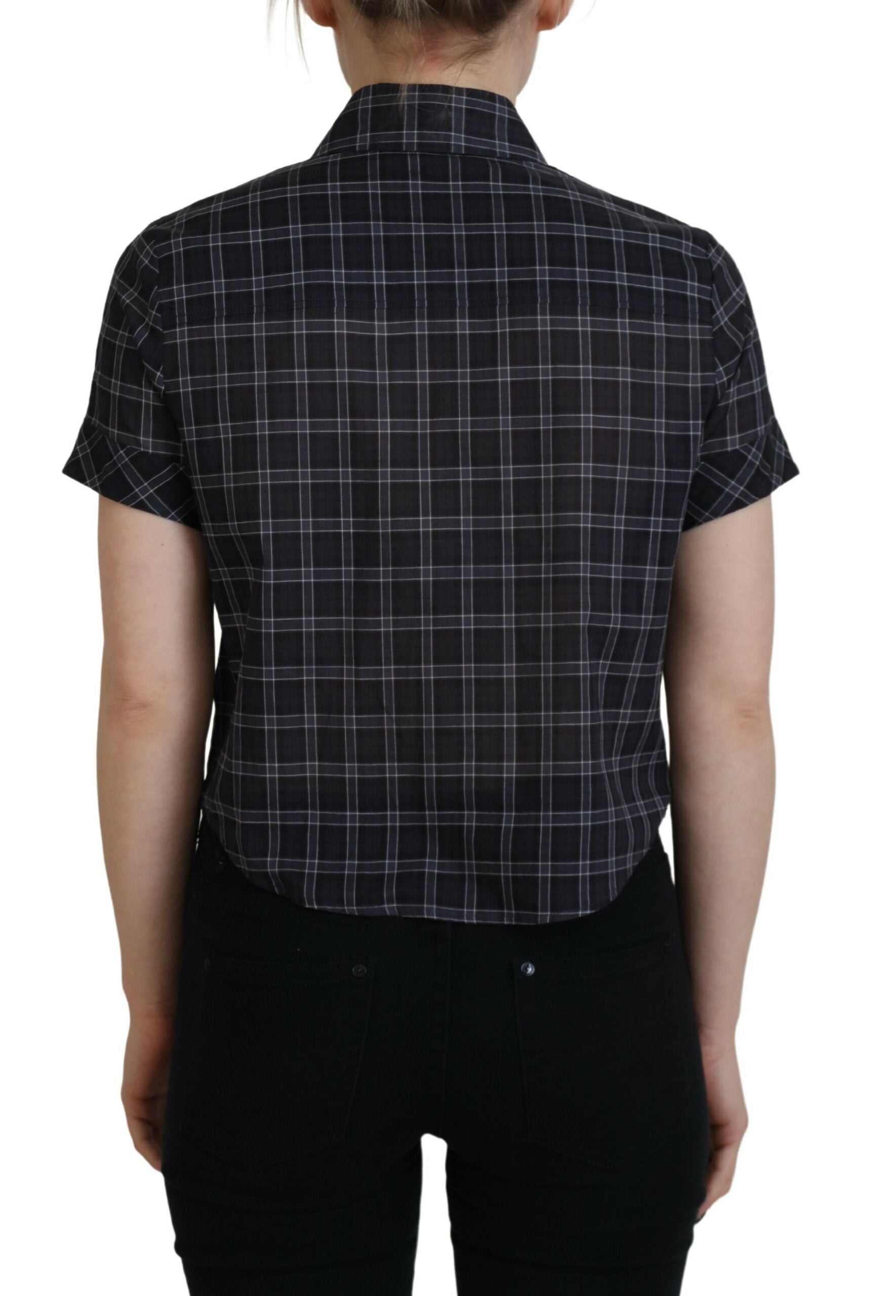 Dsquared2 Black Checkered Collared Button Short Sleeves Top
