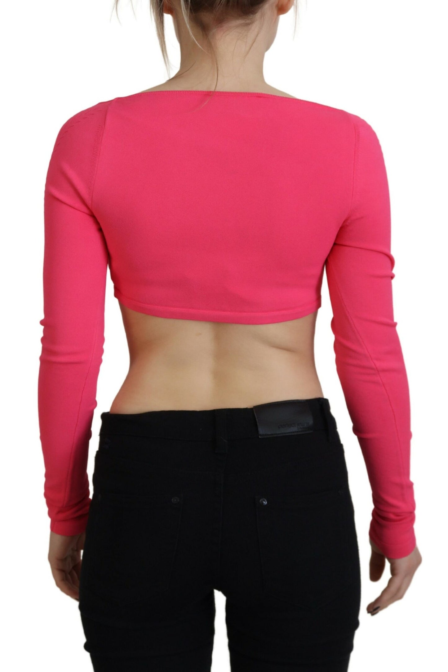  - Pink Viscose Knit Square Neck Long Sleeves Top