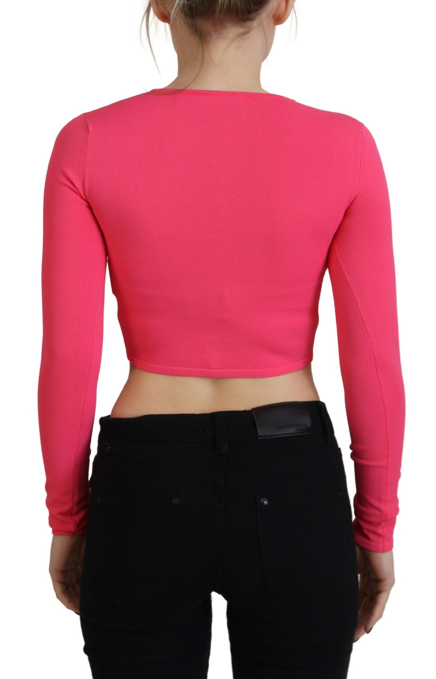  - Pink Viscose Knit Open Chest Long Sleeves Top