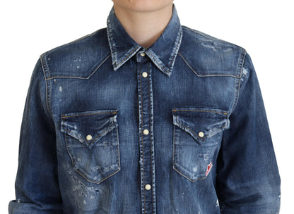  - Blue Washed Cotton Button Down Collared Denim Shirt