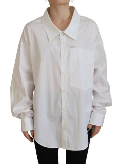  - White Cotton Button Down Collared Dress Shirt Top