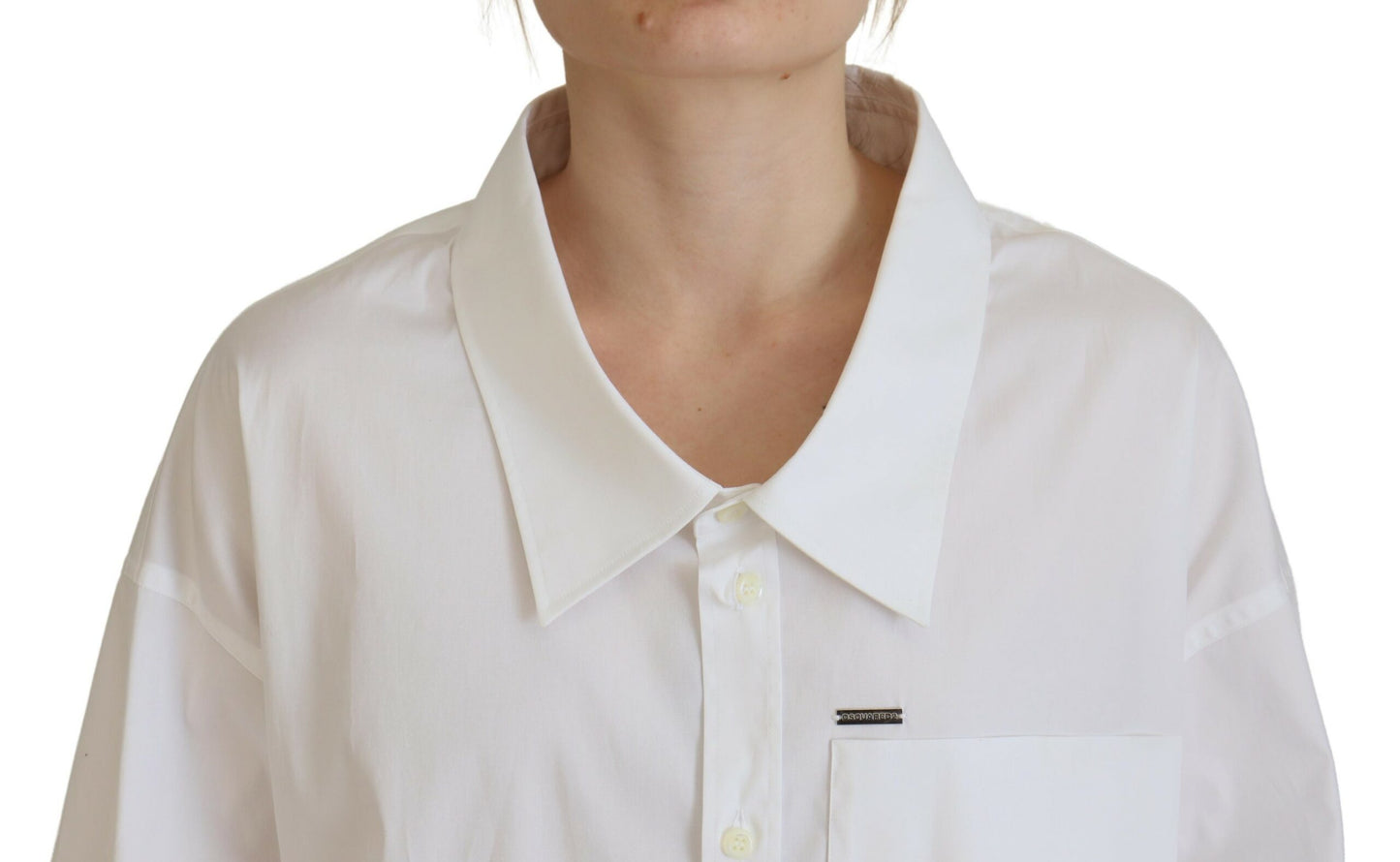  - White Cotton Button Down Collared Dress Shirt Top