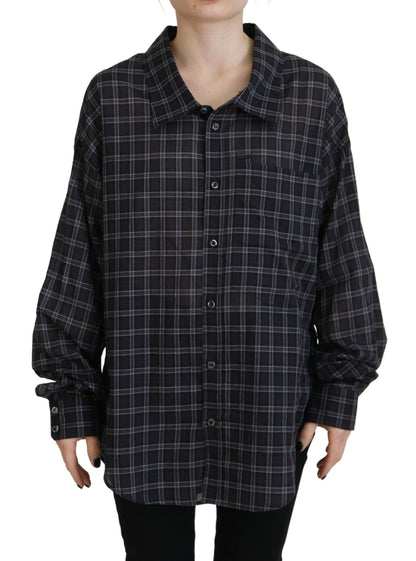 Bold Black Checkered Collared Long Sleeve Shirt by Dsquared2
