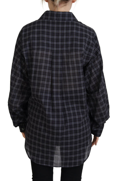 Bold Black Checkered Collared Long Sleeve Shirt by Dsquared2