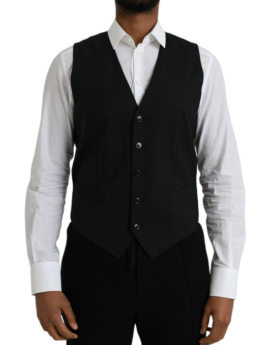  - Black Wool Formal Dress Waistcoat Vest