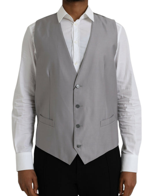  - Light Gray Wool Formal Dress Waistcoat Vest